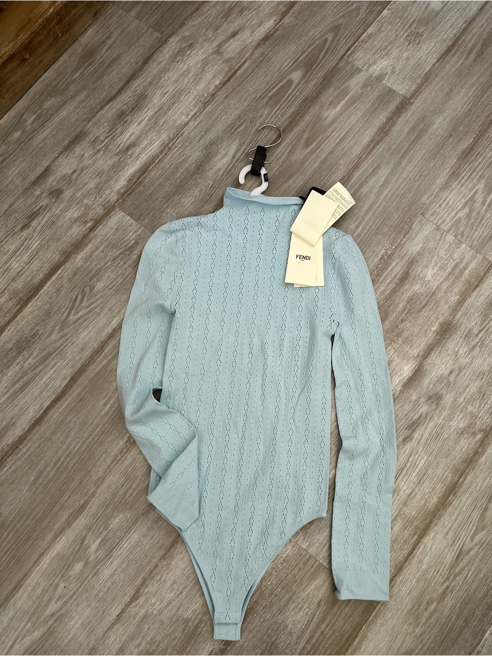 Fendi Women's Light Blue Long-Sleeve Knit Bodysuit